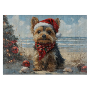 Planche À Découper Chien Yorkshire Terrier Noël Plage Vintage