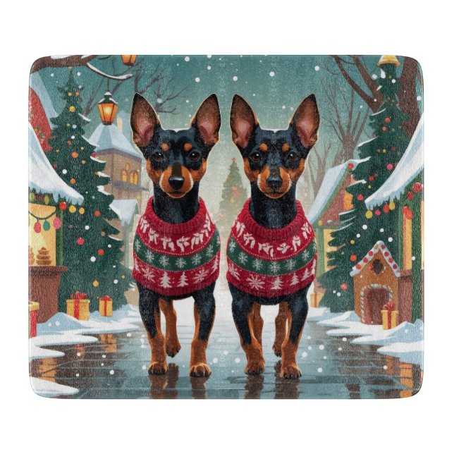 Planche À Découper Chiens Affenpinscher Noël Neige Fêtes (Devant)