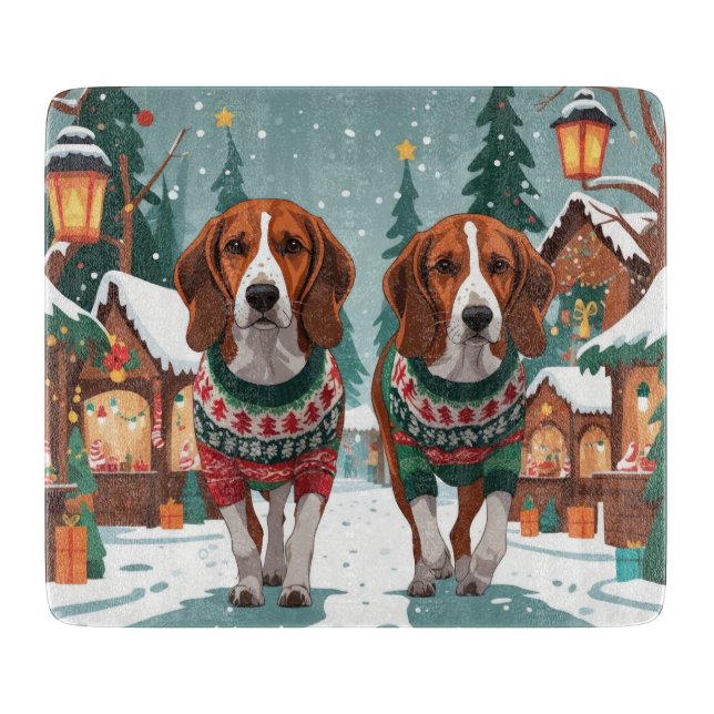 Planche À Découper Chiens American Foxhound Noël Neige Fêtes (Devant)
