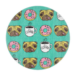 Planche À Découper Chiens amusants, beignets, motif de café.