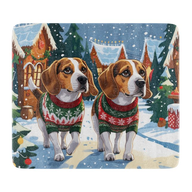Planche À Découper Chiens Beagle Noël Neige Fêtes (Devant)