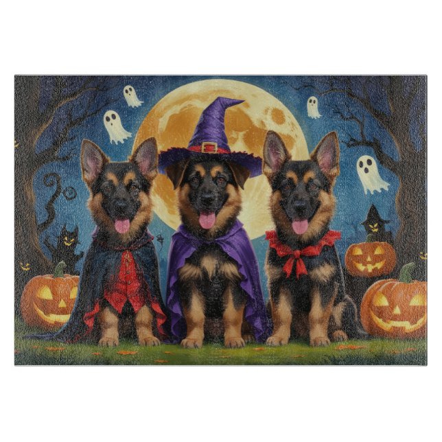 Planche À Découper Chiens bergers allemands Citrouille Halloween drôl (Devant)