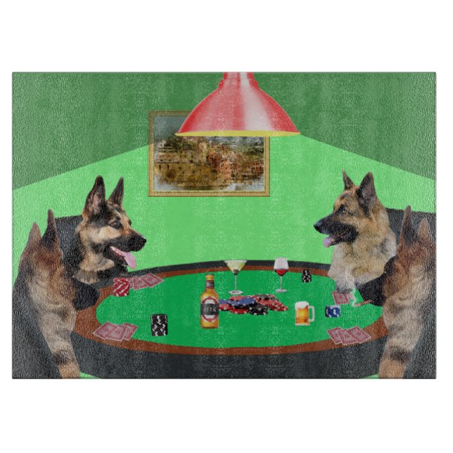 Planche À Découper Chiens bergers allemands jouant au poker (Devant)