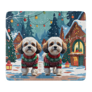 Planche À Découper Chiens Bichon Frise Noël Neige Fêtes