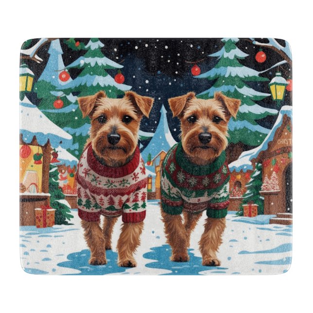 Planche À Découper Chiens Biewer Terrier Noël Neige Fêtes (Devant)