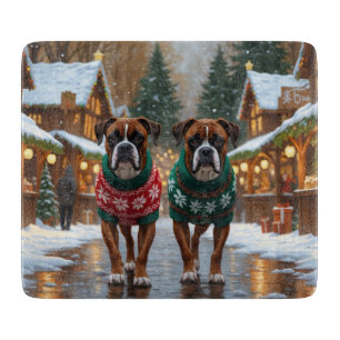 Planche À Découper Chiens Boxers Noël Neige Fêtes 