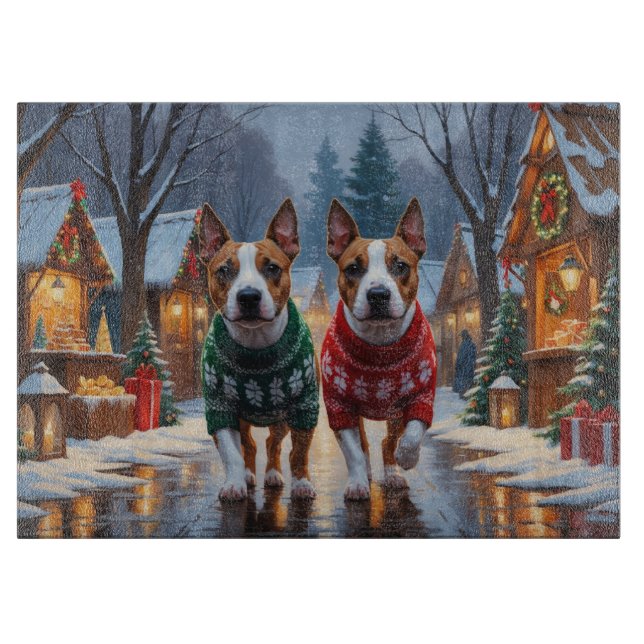 Planche À Découper Chiens Bull Terrier Noël Neige Fêtes (Devant)