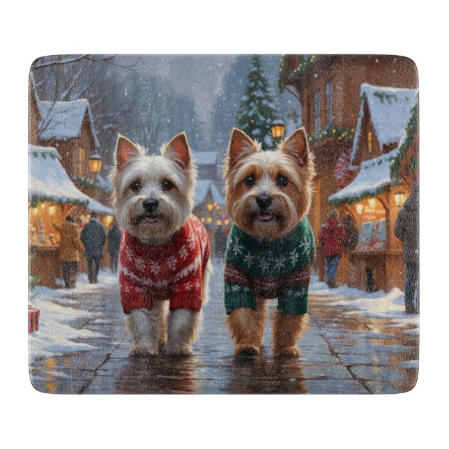 Planche À Découper Chiens Cairn Terrier Noël Neige Vacances  (Devant)
