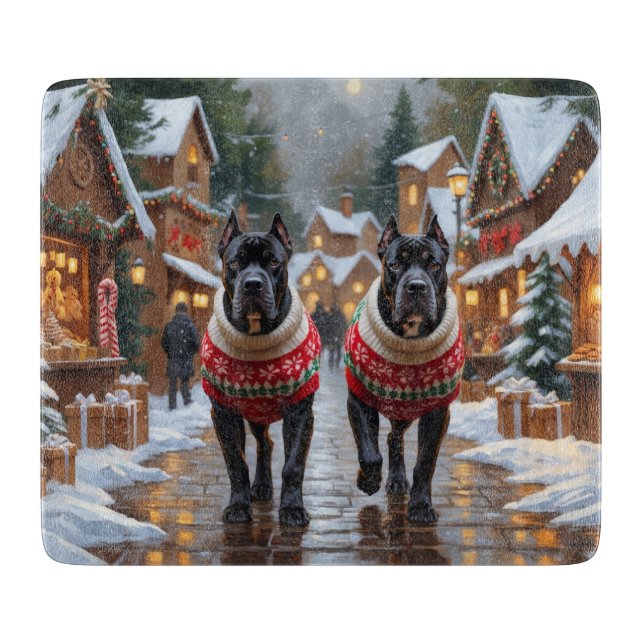 Planche À Découper Chiens Cane Corso Noël Neige Fêtes (Devant)