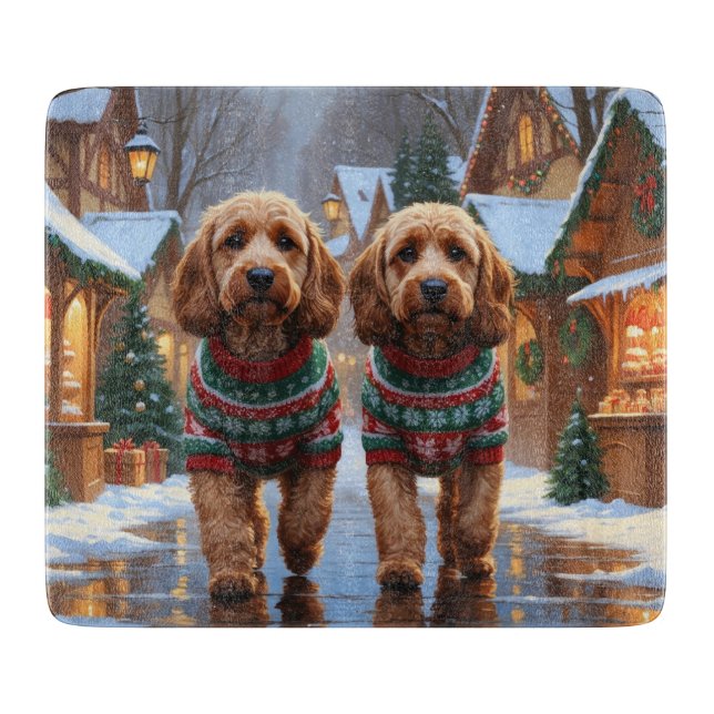 Planche À Découper Chiens Cockapoo Noël Neige Fêtes  (Devant)