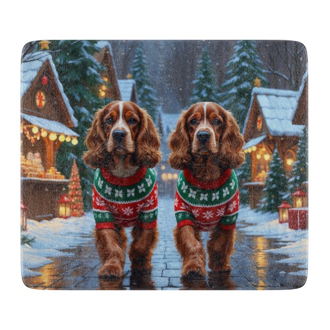 Planche À Découper Chiens Cocker Spaniel Noël Neige Fêtes (Devant)