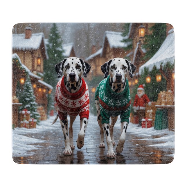 Planche À Découper Chiens dalmates Noël Neige Fêtes  (Devant)