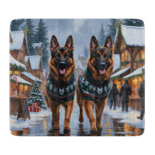 Planche À Découper Chiens de berger allemands Noël Neige Fêtes