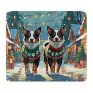 Planche À Découper Chiens de berger australiens Noël Neige Fêtes