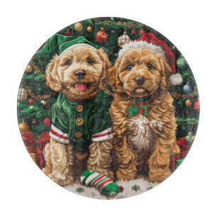 Planche À Découper Chiens de chiot de Noël Goldendoodle
