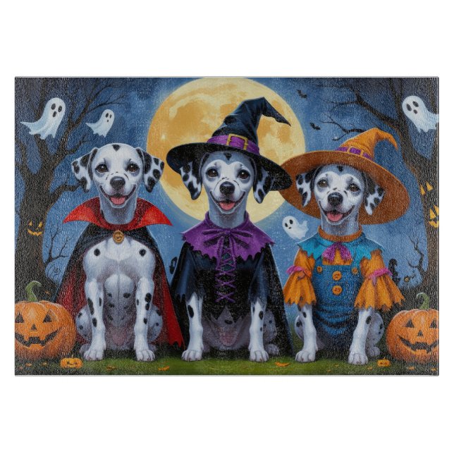 Planche À Découper Chiens de Dalmatie Citrouille Halloween drôle (Devant)