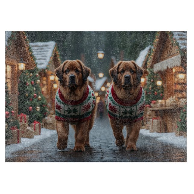 Planche À Découper Chiens de Terre-Neuve Noël Neige Fêtes (Devant)