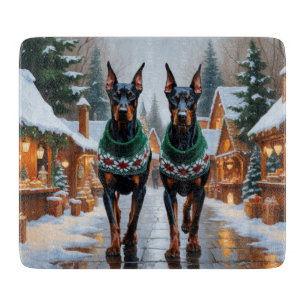 Planche À Découper Chiens Doberman Noël Neige Vacances 