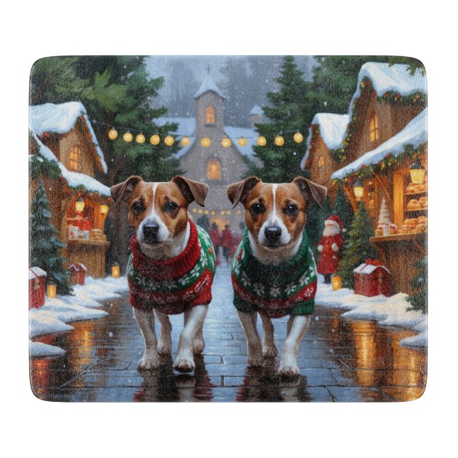 Planche À Découper Chiens Jack Russell Noël Neige Fêtes (Devant)