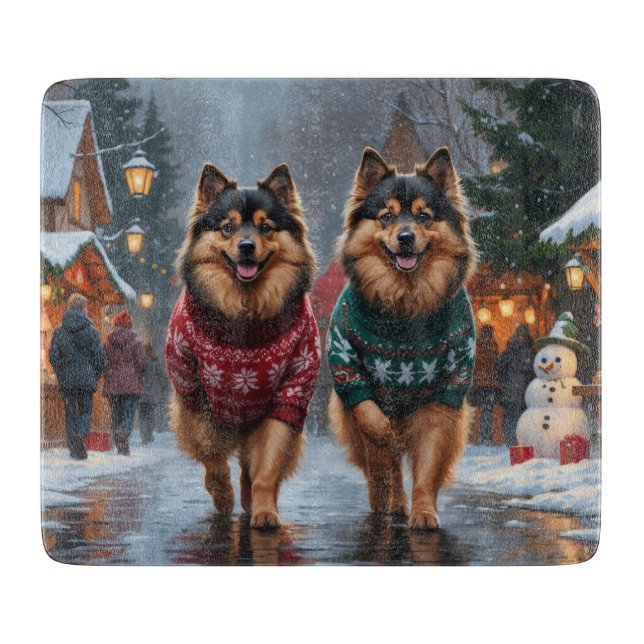 Planche À Découper Chiens Keeshond Noël Neige Fêtes (Devant)
