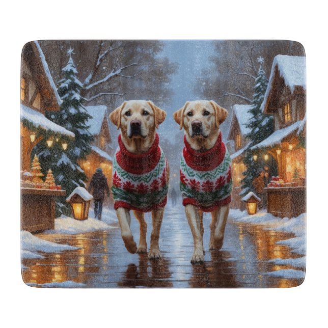 Planche À Découper Chiens Labrador Noël Neige Fêtes (Devant)