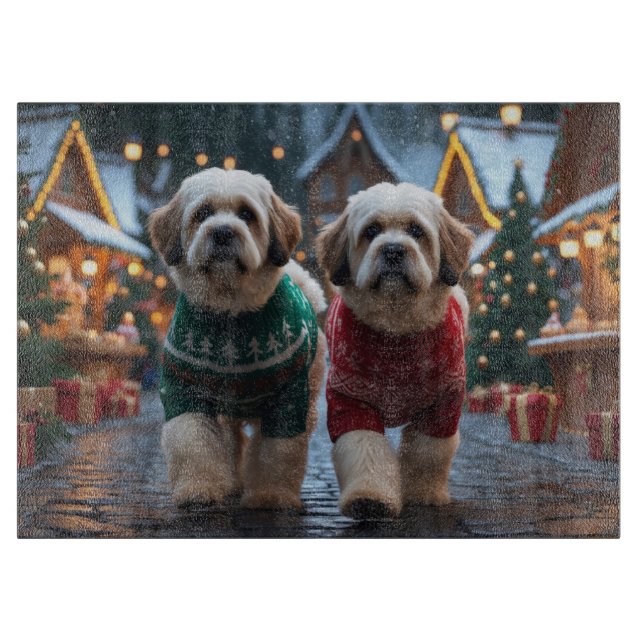 Planche À Découper Chiens Lhasa Apso Noël Neige Vacances (Devant)