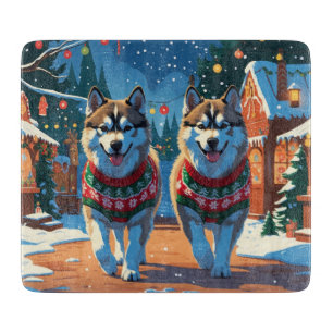 Planche À Découper Chiens Malamute d'Alaska Noël Neige Fêtes
