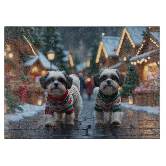 Planche À Découper Chiens Malti Tzu Noël Neige Vacances (Devant)