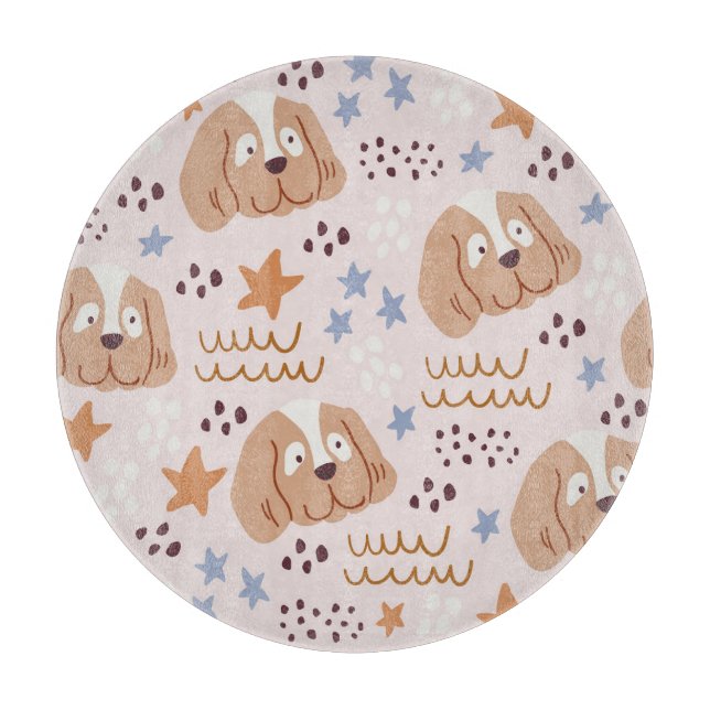 Planche À Découper Chiens mignons, étoiles, lignes : vintage sans sou (Devant)