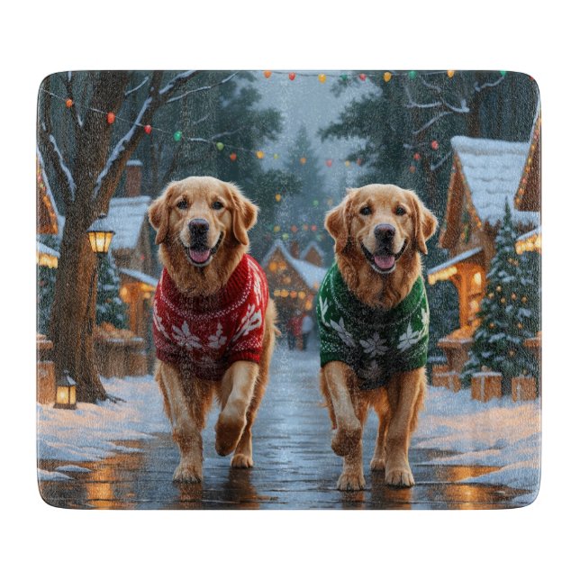 Planche À Découper Chiens Retriever doré Noël Neige Fêtes (Devant)