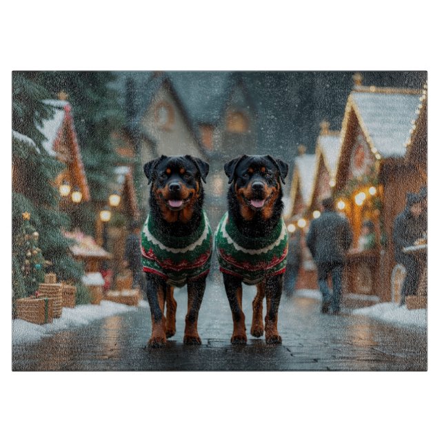 Planche À Découper Chiens Rottweiler Noël Neige Fêtes (Devant)