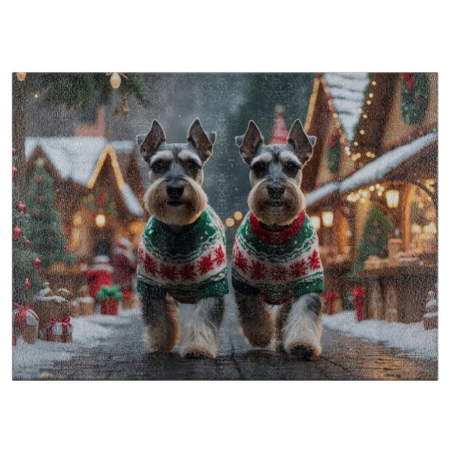 Planche À Découper Chiens Schnauzer Noël Neige Vacances  (Devant)