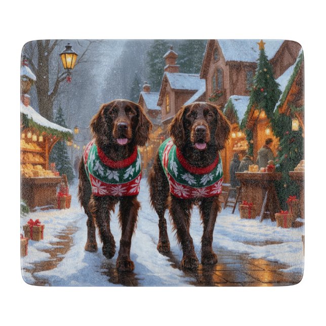 Planche À Découper Chiens Setter Anglais Noël Neige Fêtes (Devant)