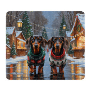 Planche À Découper Chiens teckel Noël Neige Fêtes