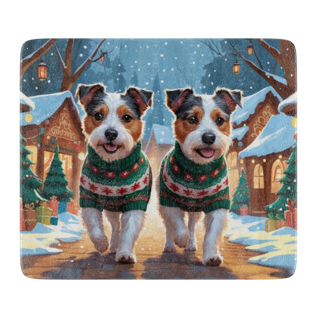 Planche À Découper Chiens Terrier Australien Noël Neige Fêtes (Devant)