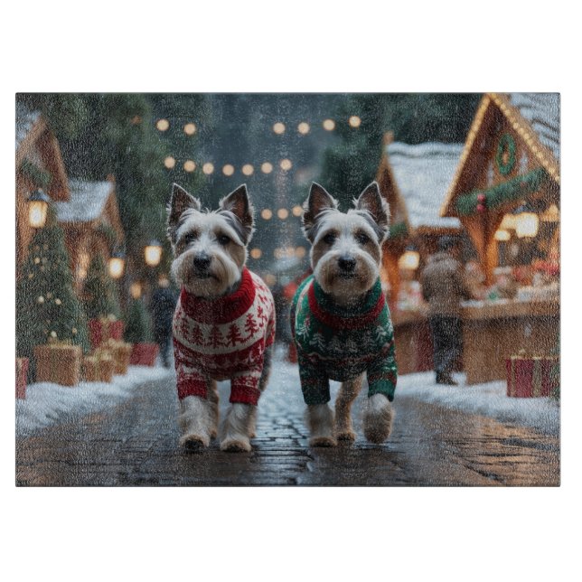 Planche À Découper Chiens Terrier Skye Noël Neige Vacances  (Devant)