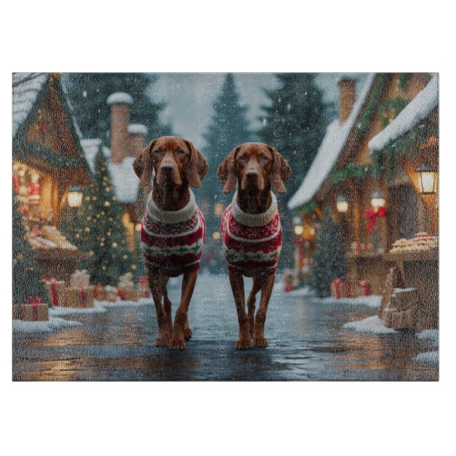 Planche À Découper Chiens Vizsla Noël Neige Fêtes (Devant)