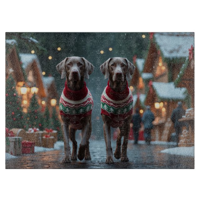Planche À Découper Chiens Weimaraner Noël Neige Vacances (Devant)