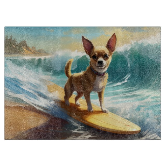 Planche À Découper Chihuahua Beach Surf Peinture (Devant)