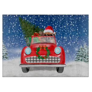 Planche À Découper Chihuahua Chien Conduite Voiture En Noël De Neige
