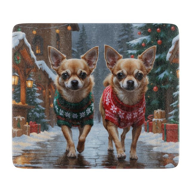 Planche À Découper Chihuahua Dogs Christmas Snow Holiday (Devant)