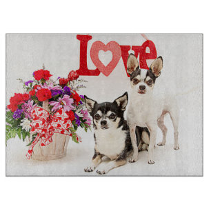 Planche À Découper Chihuahua's, Fleurs et Amour