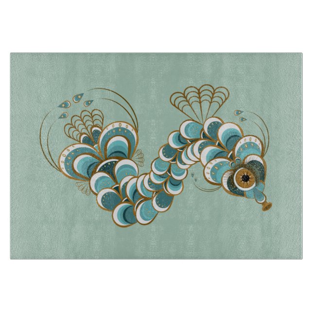 Planche À Découper Chimera - Peacock Seahorse Glass Cutboard (Devant)