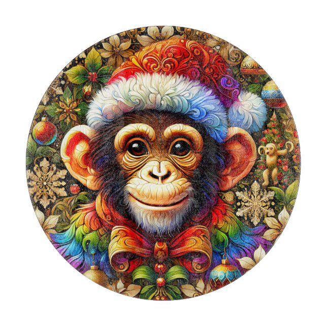 Planche À Découper CHIMPANZEE DE NOËL ~ Conseil de coupe (Devant)
