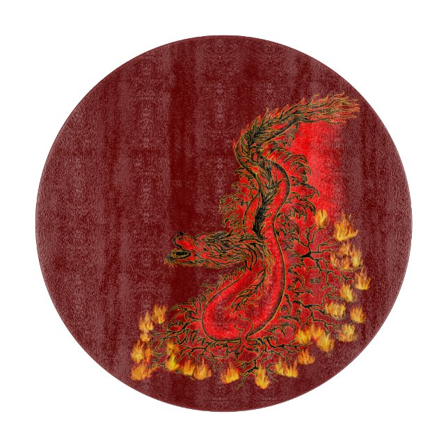Planche À Découper Chine Dragon rouge et or design (Devant)