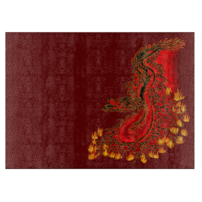 Planche À Découper Chine Dragon rouge et or design (Devant)