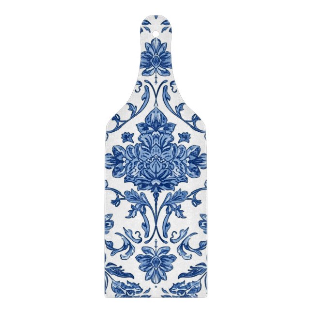 Planche À Découper Chinoiserie florale bleue aquarelle blanche (Devant)
