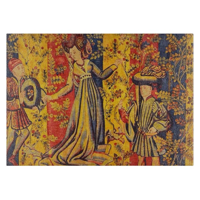 Planche À Découper Chinoiserie médiévale italienne rouge jaune (Devant)