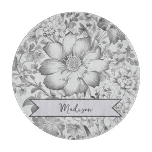 Planche À Découper Chinoiserie Vintage grise Floral Personnalisé