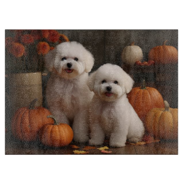Planche À Découper Chiot Bichon Frise Délice d'Automne Citrouille  (Devant)